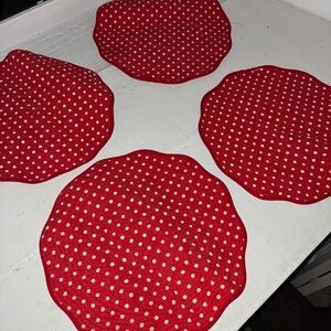 4 Reversible Green Holly Polka Dot Christmas Quilted Placemats